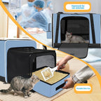 24"x17"x17" Petskd Side Expandable Extra Large Cat Carrier with Litter Box Area for Car Travel, Collapsible Soft Large Pet Carrier or 2 Cats Under 55LBS with Seat Belt Buckles(Blue)