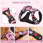 FURRYFECTION Plaid Dog Harness for Medium Dogs, Reflective No Pull Adjustable Pet Vest with Front Clip, Leash, Easy Control Handle and Seat Belt, Pink, M