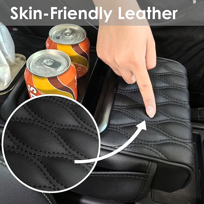 5-in-1 Car Armrest Cushion, Armrest Cover for Car, Nappa Leather Car Console Organizers and Storage for Most Vehicles, Car Accessories (Black, Normal)