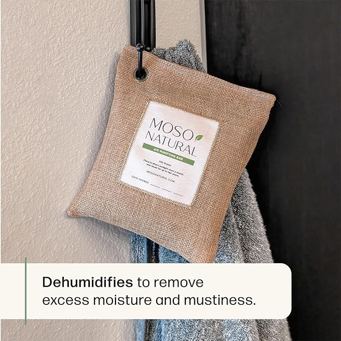 Moso Natural Air Purifying Bag 200g (5 Pack) A Scent Free Odor Eliminator for Cars, Closets, Bathrooms, Pet Areas. Premium Moso Bamboo Charcoal Odor Absorber (Natural Beige)