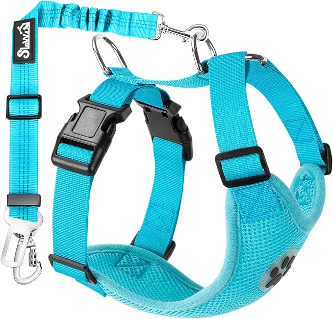 Lukovee Dog Seat Belt for Car, Adjustable Dog Car Harness for Large Medium Small Dogs, Soft Padded & Breathable Mesh Dog Seatbelt with Car Strap and Carabiner (Light Blue,XXS)