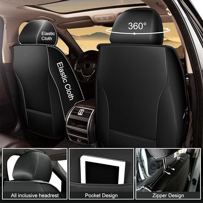 Car Seat Covers Fit for Kia Sorento 2007-2023 2024 2025: Front Set Waterproof Leather Vehicle Seat Cushion Luxury Automotive Protector Easy to Install(2 Seats, Black&Grey)