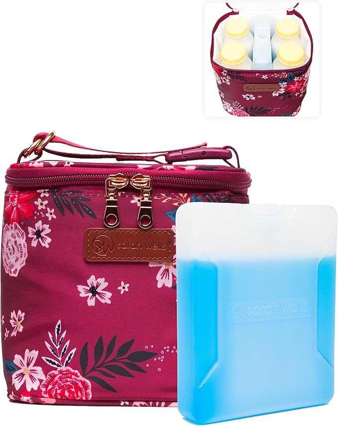 Cold Gold Breastmilk Cooler Bag with Safety Tested Ice Pack – Insulated Milk Storage for Work, Travel & Daycare – Fits Bottles & Parts – Durable, Washable, Safety-Tested Cooler for Moms (Berry Bloom)
