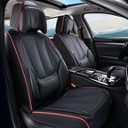 Coverado Universal Seat Covers Front, 2-Pack Universal Seat Covers for Cars, Waterproof Nappa Leather Car Seat Covers with Head Pillow, Auto Protectors Fit for Most Sedans Pick-up Truck-Black&Redline