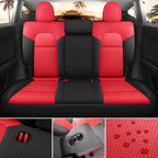 Tesla Model Y Seat Cover 2020-2024 Waterproof Nappa Leather Seat Cover Fully Wrapped (TY-Red+Black)