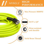 M MINGLE Pressure Washer Hose 50 FT x 1/4" - Replacement Power Wash Hose with M22 14mm Stainless Steel Quick Connect Power Washer Adapter Sets - 3600PSI