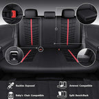 CAR PASS Leather Mesh Car Seat Covers Full Set, 3D Foam Breathable Luxury Mesh Leather Seat Covers Full Set, Universal Fit for Cars Trucks SUV, Airbag Compatible, Anti Slip Seats 5 Black Red