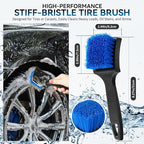 Tire Brushes for Cleaning Tires, Car Wheel Brushes for Cleaning Wheels, Rim Cleaner Brush for Car Detailing, Premium Wheel Cleaner Brush Kit Safe for Cars, Trucks, SUVs, RVs, Motorcycles