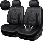 CAR PASS Luxury Nappa Leather Front Seat Covers, Waterproof 3D Foam Seat Covers with Lumbar Support, Breathable Auto Seat Cover Airbag Compatible Universal Fit for Sedan SUV Van Truck, All Black