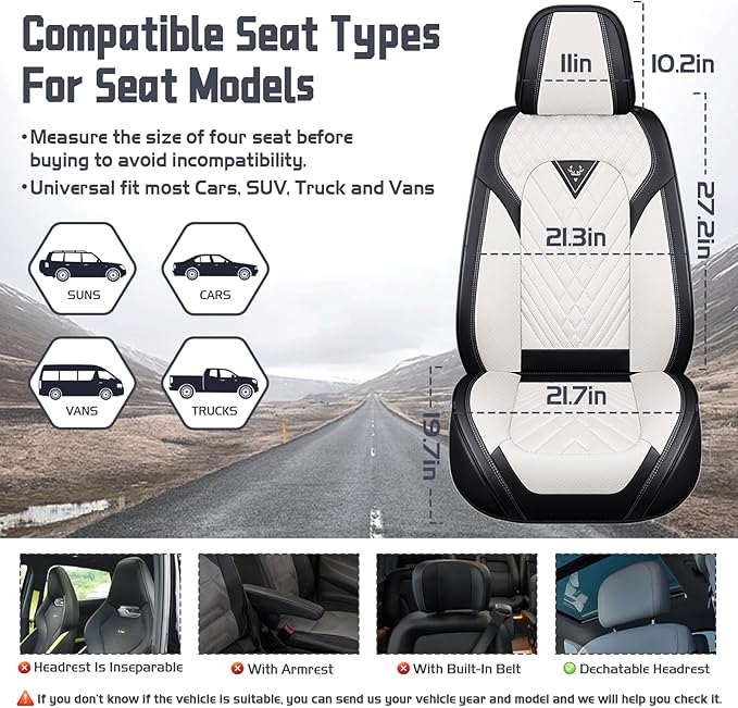 Truck Seat Covers for GMC Sierra 1500 2007-2026, Waterproof Premium Leather Full Coverage Car Seat Cover, Muscle Sport Style Auto Interior Seat Cover Sets (Front Set/Black White)