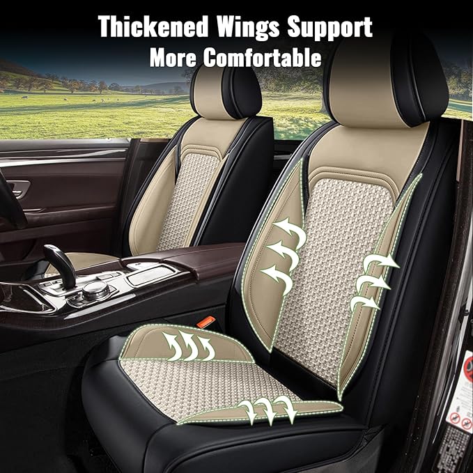Car Seat Covers Front Seats for Toyota Corolla 2000-2019 - Cooling Ice Silk Leather Seat Cover - Ventilated 2 Seats Vehicle Seat Cushion Protector Automotive Accessories (Black&Beige)