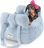 Dog Car Seat for Small Dogs, Portable Puppy Car Seat of Easy Installation, Fashionable Pet Carrier Bag with Large Pockets, Machine Washable Dog Booster Seat (Striped Blue)