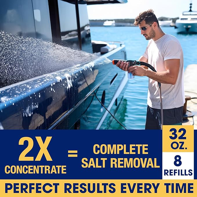 Concentrated Salt Remover Flush Kit + Corrosion Protection – Made in USA | Salt Cleaner Ideal for Boats, Cars, Marine Engine & Outboard Motor Flush, Washes Salt Away from Vehicles, & Trailers | 32 oz