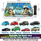 CHILL·TEK Funny Animal Car Windshield Sun Shade Umbrella, Funny Turtles Car Sun Shade Umbrella, Block UV Rays Heat Foldable Windshield Umbrella Sun Visor Protector - Keep Vehicle Cool for Cars SUV