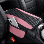 Patchwork Leather Center Console Covers for Cars,Upgraded Arm Rest Cover for Car with Side Storage Pocket for Car Seat Organizer,Middle Console Cover Stylish Car Decoration (Pink)