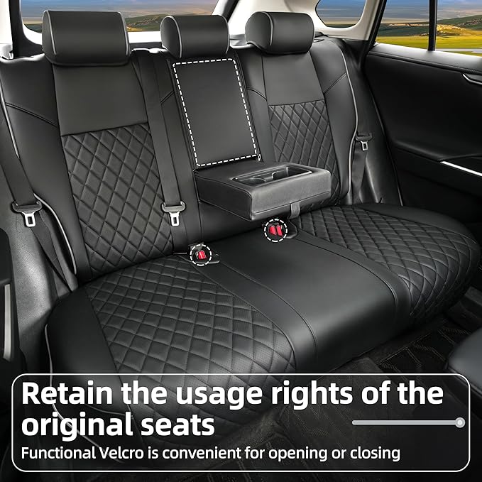 Lolcar Rav4 Seat Covers Custom Fit for Toyota Rav4 (for Hybrid) 2019-2025 LE,XLE,XLE Premium,Limited,Woodland Edition, Leather Truck Seat Cover Full Set for SUV,Faux Leather (Black Gray Grid)