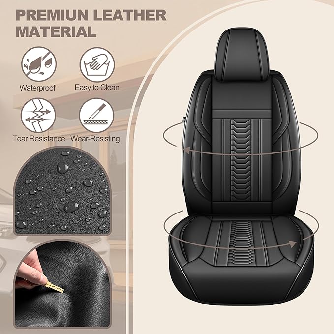 TTX LIGHTING for Mazda Mazda 3 2007-2019 Seat Covers: Waterproof Leather Seat Protector with Airbag Compatible (2 Front Seats,Black)