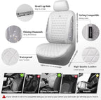 CAR PASS All White Bling Diamond Leather Car Seat Covers Full Sets,Waterproof Shining Glitter Sparkly Crystal Universal Fit for Automotive Truck SUV Cute Women Girl Airbag Compatable,Sliver Rhinestone
