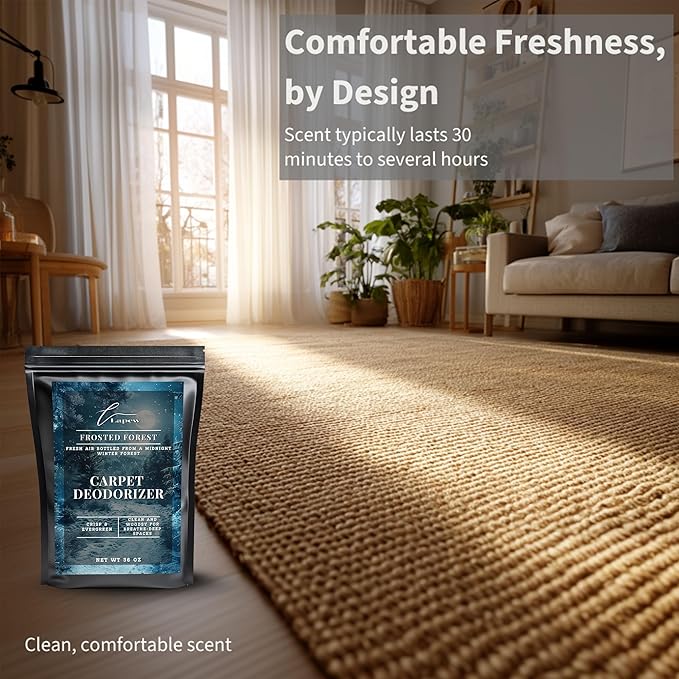 Lapew Frosted Forest Carpet Deodorizer Powder - Pet Safe Freshener for Vacuuming | Scented Odor Eliminator for Home | 36 oz
