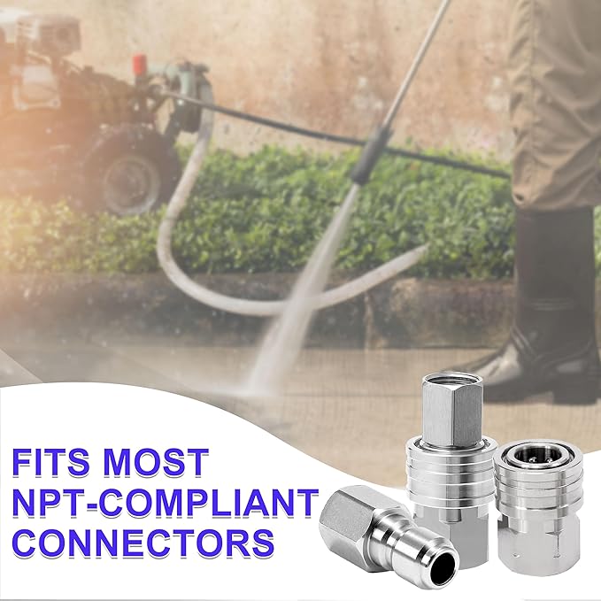 M MINGLE Pressure Washer Adapter, 2 Sets 3/8 Inch Quick Connect Fittings, Stainless Steel Pressure Washer Fittings, Male and Female Power Washer Quick Disconnect Kit, 5000 PSI