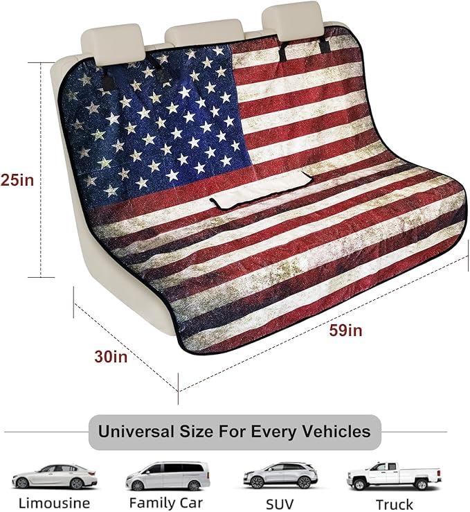 Back Seat Cover for Car Trucks Van SUV, Waterproof Rear Bench Towel Seat Covers for Dogs and Kids, Non-Slip Automotive Backseat Protector, Machine Washable (Bench Flag)