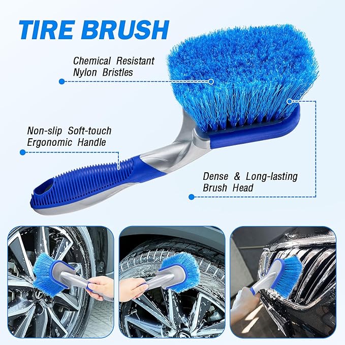 62" Car Wash Brush Kit with Hose Attachment, Scratch-Free Microfiber & Soft Bristles, Long Handle Wash Mop for Cars, Trucks, SUV & RV – Flow-Through Cleaning Kit with Mitt, Towel & Tire Brush