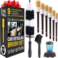 Car Detailing Brush Set 9-pc - Boars Hair Brushes Plus Wheel Cleaner, Tire Brush and Dressing Applicator - Car Cleaning Kit for Leather Seats, Dashboards, Wheels, Grills and Paint