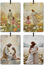 Jesus Christian Car Air Freshener 4 Pcs, Cottagecore Wildflower Jesus and Girl Religious Hanging Air Freshener for Cars Closet Drawer Books, Christian Girly Floral Car Accessories for Women