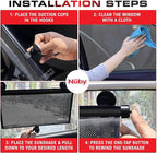 Nuby 14" Roller Vehicle Side Window Sun Protection Shade for Baby | 2 Pack | Pull Down with Suction Cups and Press Button Roll Up | Black