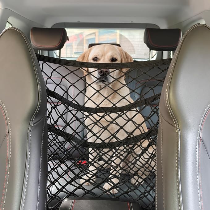 Dog Car Net Barrier for SUV Pet Barrier for Dog & Child Drive Safety Barrier with Mesh Pockets, Seat Back Net Bag Storage, Pouch Travel Accessory, Easy to Install