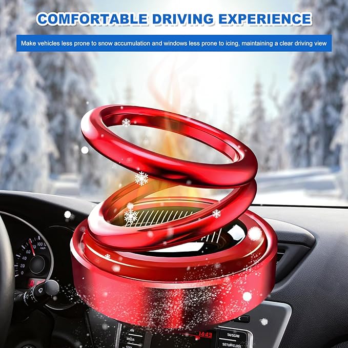 Solar Rotating Car Air Freshener, Solar Energy Refillable Car Dashboard Aromatherapy Ornament, Double Ring Fragrance Diffuser Decorative Accessories for Vehicle Home Office (Red)