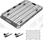 WILDROAD Roof Rack Cargo Basket, Upgraded 4” Fence Wide Car Roof Basket, 84"x 50"x 4" Universal Car Top Carrier Basket with Super Duty Bungee Cargo Net and Ratchet Straps Fits for SUV Truck Cars