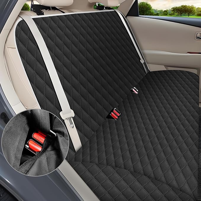 Meolsaek Dog Hammock for Car Back Seat Scratch Proof Nonslip Pet Car Seat Cover,Side Flaps with Zipper, Heavy Duty Car Seat Cover for Dogs with Storage Bag (Black-Zipper)