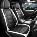 otoez Car Seat Covers Full Set, Universal Leather Seat Cover for Car, Waterproof 5 Seat Automotive Front and Back Seat Protector Full Coverage for Most Sedens Trucks SUVs, White & Black