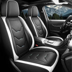 otoez Car Seat Covers Full Set, Universal Leather Seat Cover for Car, Waterproof 5 Seat Automotive Front and Back Seat Protector Full Coverage for Most Sedens Trucks SUVs, White & Black