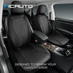 PIC AUTO Leather Car Seat Covers, Premium Automotive Waterproof Two Front Bucket Seat Protectors, Black and Black PVC Patchwork, Fits Cars, Trucks, Vans, SUVs, Airbag Compatible