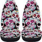 Sugar Skull Car Seat Covers Breathable Front Seat Covers Easy Installation Stretch Polyester Fabric Cover Protection Interior Accessories Universal Fit Most Cars,SUV, Trucks