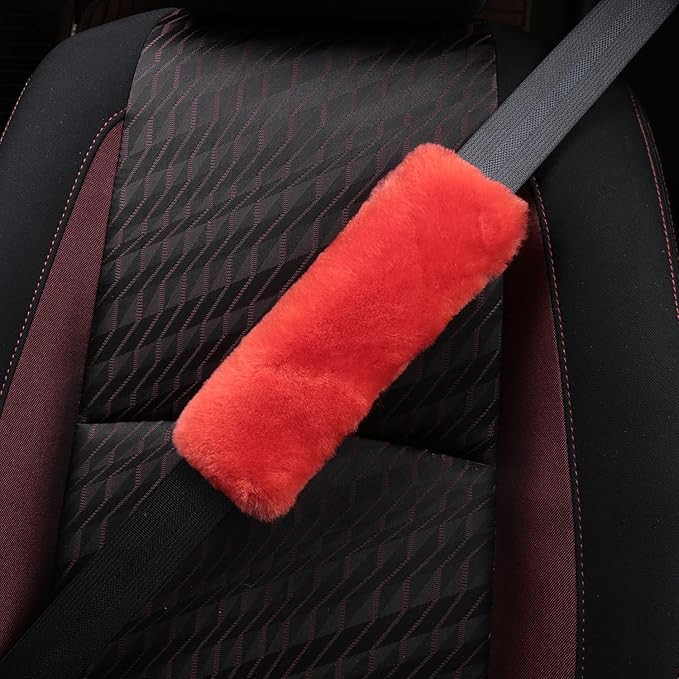 Soft & Cozy Australian Sheepskin Car Seat Belt Covers,2 Pack Fluffy Seatbelt Pads, Genunie Sheepskin Fur Shoulder Straps Cushions for Adults Kids Women and Men (Coral Haze)