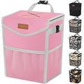 Car Trash Can with Lid, Cute Leakproof Car Trash Garbage Bag Hanging Vehicle Trash Bin Small Portable Automotive Garbage Cans Organizer for Back/Front Seat(Trapezoid,Pink