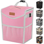 Car Trash Can with Lid, Cute Leakproof Car Trash Garbage Bag Hanging Vehicle Trash Bin Small Portable Automotive Garbage Cans Organizer for Back/Front Seat/Console(2.8 gal,Pink