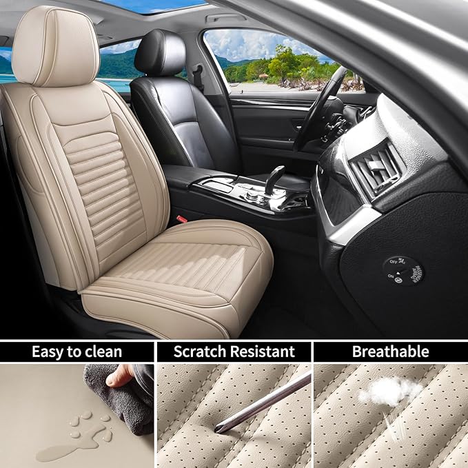 Front Seat Covers Fit for Toyota Camry 2001-2026, Car Seat Covers Front Seats, Breathable Faux Leather Automotive Seat Covers Front Pair Anti-Slip Seat Cover(Beige, Front)