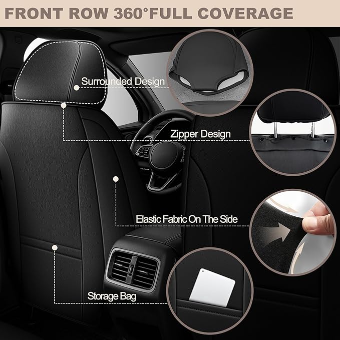 TTX LIGHTING for Jeep Compass 2012-2026 Seat Covers: Waterproof Leather Seat Protector with Airbag Compatible (2 Front Seats,Black)