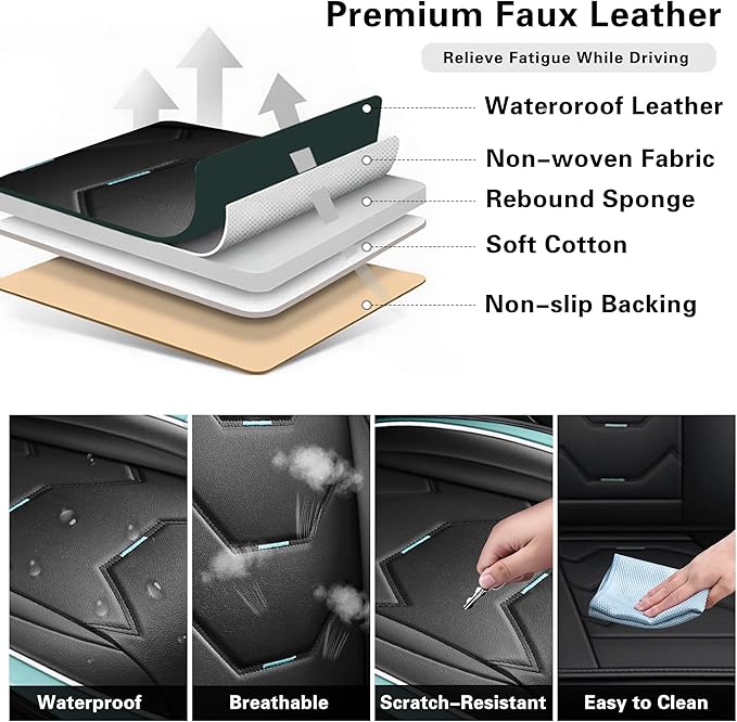 otoez Universal Leather Car Seat Covers 5 Seat Full Set Automotive Seat Protector Replacement Compatible with Most Honda Toyota Chevy Ford, Vehicles, Sedens, Trucks, SUVs (Green+Black,No Pillows)