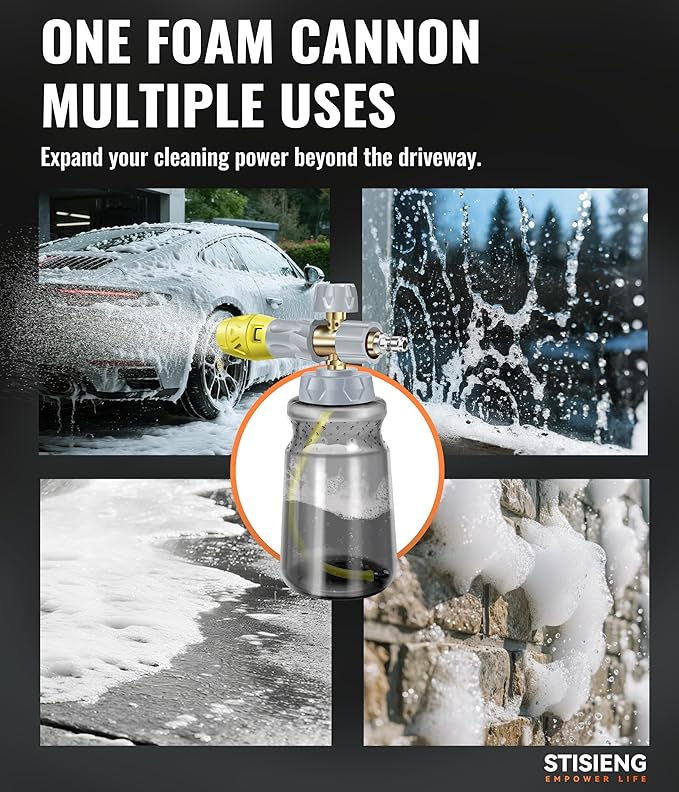 Professional Foam Cannon for Pressure Washer, 1L Wide Mouth Foam Sprayer with Adjustable Nozzle, Heavy Duty Soap Cannon Kit Includes 1.2mm & 1.25mm Orifice for Car Wash