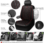 CAR PASS Piping Luxury PU Leather Two Front Car Seat Covers, Waterproof Anti Slip Seat Covers Compatible with Front Seat Armrests,Universal Fit for Suvs,Vans,Trucks,Airbag Compatible(Black and Red)