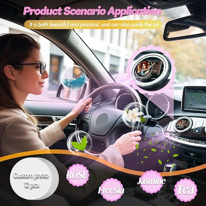 Personalized Custom Car Air Freshener, Double Sided Custom Photo, Record Player Shaped Fragrance Vent Clip, Unique and Cute Car Interior (Customize, 12PCS1)