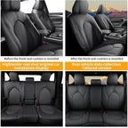 AOMSAZTO Custom Fit Seat Covers for Toyota Highlander 2020 2021 2022 2023 2024 2025 2026- (Three-Rows 8 Seats,Second Row 40/60 Split) Faux Leather Black