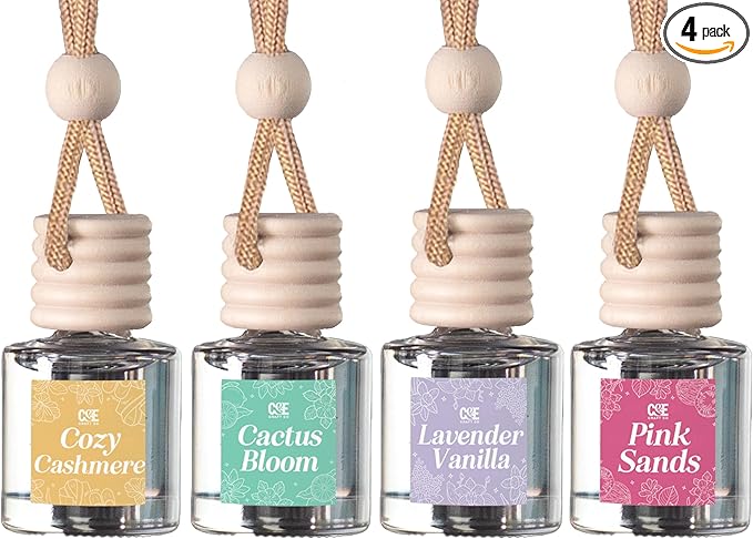 CE Craft Hanging Car Air Freshener, Fragrance Oil Diffuser with Essential Oils, Long Lasting Aromatherapy for Automobiles - 4 Pack, Floral