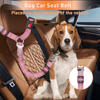 3-Piece Dog Car Harness Set - Retractable, Adjustable, Reflective Dog Seatbelt for Vehicle Headrests - Heavy Duty & High Elastic, Pink