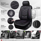 CAR PASS Luxury Nappa Leather Front Seat Covers, Water Resistant 3D Foam Seat Covers with Lumbar Support, Breathable Auto Seat Cover Airbag Compatible Universal Fit Sedan SUV Van Truck, Black Purple